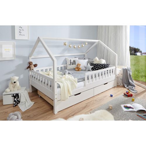 4251105959328 - TiCAA Kinderbett Hausbett Kay 90x200 inkl Schubkästen Kiefer weiß 4251105959328 - TiCAA Kinderbett Hausbett Kay 90x200 inkl Schubkästen Kiefer weiß