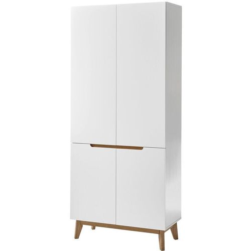 4066075018551 - Garderobenschrank CERVERA-05 weiß matt lackiert mit furniertem Massivholz in Asteiche geölt im skandinavischen Stil b h t ca 85 196 40 cm - braun