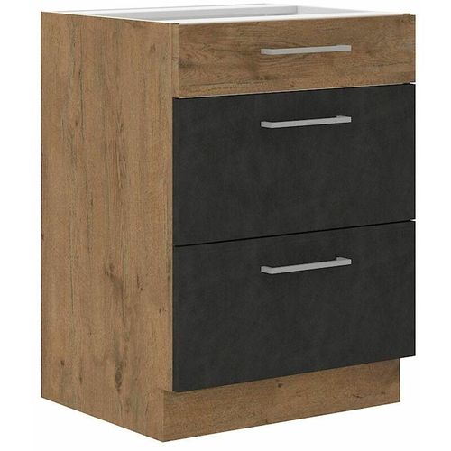 4260304598962 - Küchen Preisbombe - Vigo Unterschrank 60 cm Eiche Lancelot Matera Grau Vollauszug Soft-Close Küche