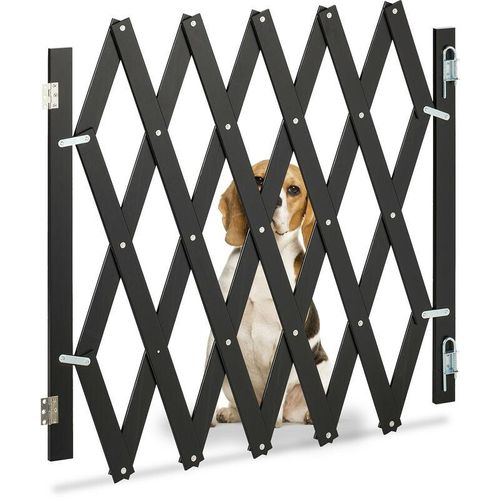 4052025452933 - Relaxdays Hundeabsperrgitter ausziehbar bis 126 cm 70-82 cm hoch Bambus Hunde Schutzgitter für Treppe & Tür schwarz