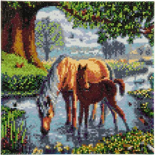 5055865467876 - Crystal Art Kit auf Holzrahmen-Leinwand - Ponys 30 x 30 cm mehrfarbig