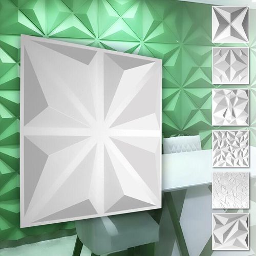 4251874656282 - Hexim - 3D Wandpaneele aus pvc Kunststoff - weiße Wandverkleidung mit 3D Optik - Diamond Motive 1 Platte   Muster HD017