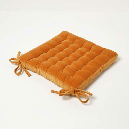 5056280730651 - Samt-Stuhlkissen 40x40 cm - Baumwollsamt orange - Orange - Homescapes