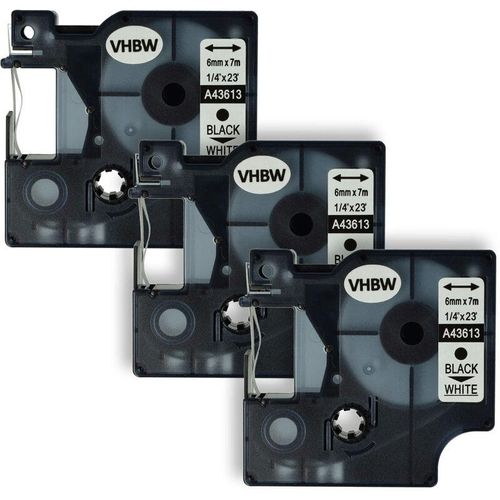 4065705369254 - Vhbw - 3x Schriftband-Kassette kompatibel mit Dymo 2000 5000 5500 Etiketten-Drucker 6mm Schwarz auf Weiß