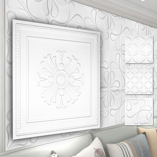 4251874656923 - Hexim - 3D Wandpaneele aus pvc Kunststoff - weiße Wandverkleidung mit 3D Optik - Blumen Motive 1 Platte   Muster HD050