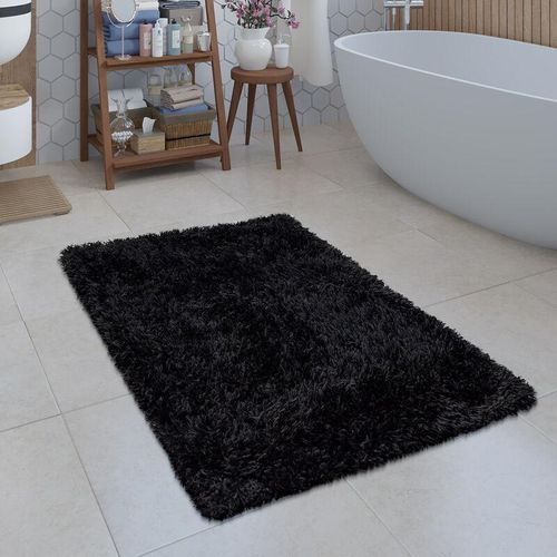 4061981055485 - Moderne Badematte Badezimmer Teppich Shaggy Kuschelig Weich Einfarbig Schwarz 40x55 cm - Paco Home