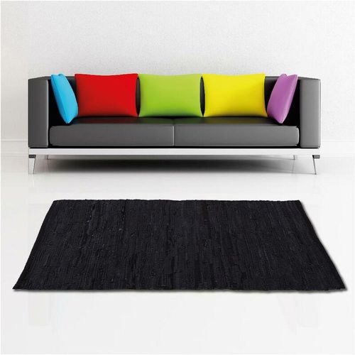 4035179106341 - Bestlivings - Flickenteppiche Leder 90x150cm schwarz - Schwarz