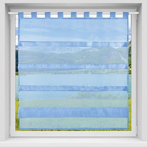 4251028172385 - Bestlivings - blaue Bistrogardine Transparent mit Schlaufen in 100x110 cm ( BxL ) in vielen Varianten erhältlich - Blau