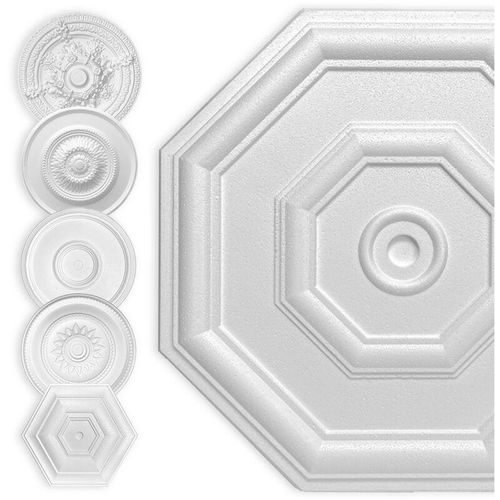 4251874684872 - Hexim - Stuckrosette Styropor eps weiß Deckenrosette rund & eckig Innendekor für Decke & Wand 50cm Achteck