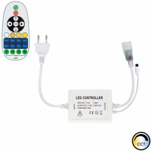 8445044046300 - Ledkia - Controller LED-Streifen cct 220V ac 220 LED m IP67 Breite 15mm Schnitt alle 100 cm mit IR-Fernbedienung 23 Tasten Weiß - Weiß