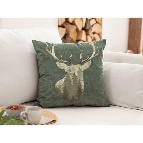 4260757271177 - Dekoleidenschaft - Kissenhülle Waldhirsch 45x45 cm grün in Samt Optik Kissenbezug mit Hirsch Motiv Zierkissenbezug 4260757271177 - Dekoleidenschaft - Kissenhülle Waldhirsch 45x45 cm grün in Samt Optik Kissenbezug mit Hirsch Motiv Zierkissenbezug