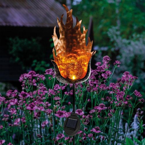 4260657631361 - - Solar Gartenstecker Flamme warmweiße led Gartendeko Solarleuchte 102381