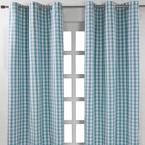 5055967415119 - Blau karierter Ösenvorhang im 2er Pack b 228 cm x l 137 cm - Marineblau - Homescapes