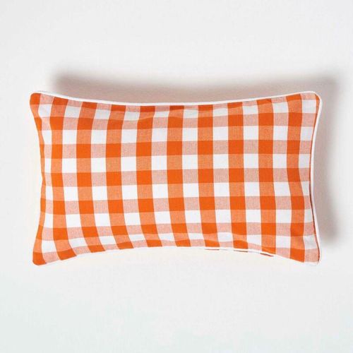 5055967413900 - Orange karierter Kissenbezug 30 x 50 cm aus 100% Baumwolle - Orange - Homescapes