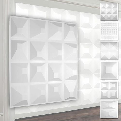 4251874657807 - Hexim - 3D Wandpaneele aus pvc Kunststoff - weiße Wandverkleidung mit 3D Optik - Pyramiden Motive 1 Platte Muster HD109 4251874657807 - Hexim - 3D Wandpaneele aus pvc Kunststoff - weiße Wandverkleidung mit 3D Optik - Pyramiden Motive 1 Platte Muster HD109