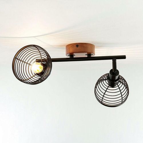 4251756379742 - Licht-erlebnisse - Spot Leuchte Retro Design Holz Metall 2x E14 wohnlich - Braun Schwarz 4251756379742 - Licht-erlebnisse - Spot Leuchte Retro Design Holz Metall 2x E14 wohnlich - Braun Schwarz