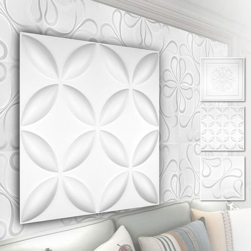 4251874656886 - Hexim - 3D Wandpaneele aus pvc Kunststoff - weiße Wandverkleidung mit 3D Optik - Blumen Motive 1 Platte   Muster HD038