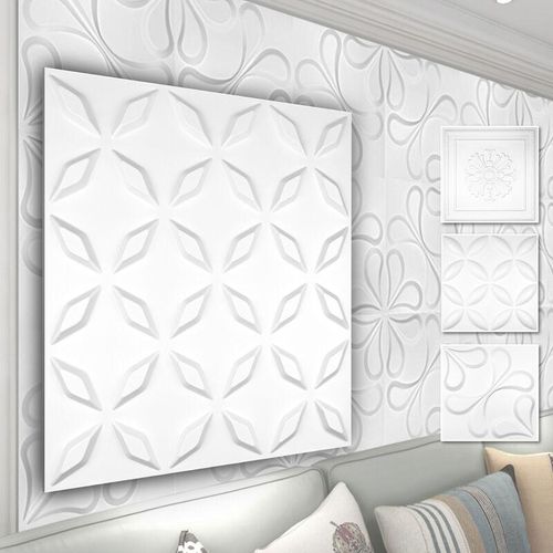 4251874656961 - Hexim - 3D Wandpaneele aus pvc Kunststoff - weiße Wandverkleidung mit 3D Optik - Blumen Motive 1 Platte   Muster HD063