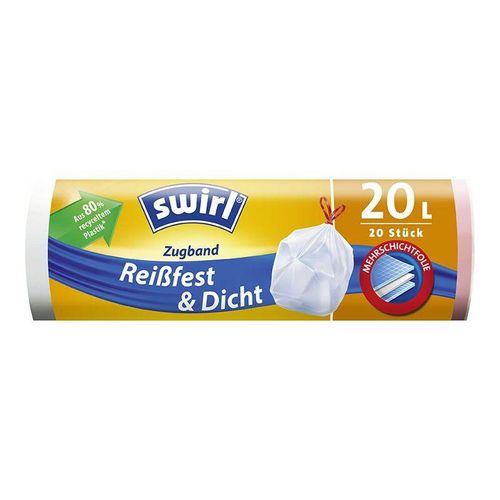 4008871216403 - Swirl® Müllbeutel Reißfest mit Zugband 20 Liter Besonders reißfeste dichte und tropfsichere Mülltüten 1 Rolle = 20 Beutel