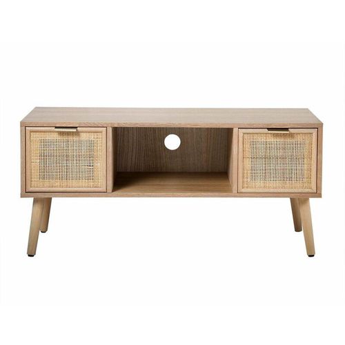 3456850130850 - TV-Möbel mit 2 Schubladen Vorderseite aus Rattan - L100 cm - Holz - Calicosy