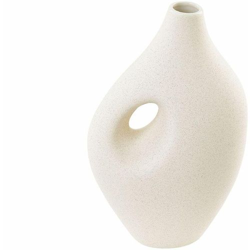 4255664809377 - Beliani - Blumenvase weiß Keramik 32 cm Dekorative Handgemachte Tischdeko Wohnzubehör Moderne Design - Weiß