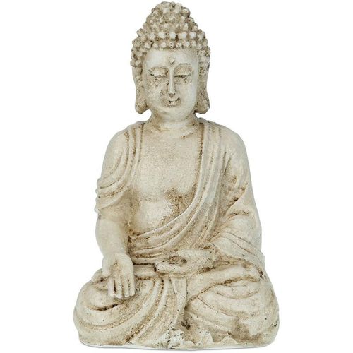 4052025395056 - Relaxdays - Buddha Figur sitzend wetterfest frostsicher Gartenstatue Zen Dekofigur hbt 175 x 105 x 75cm cremeweiß