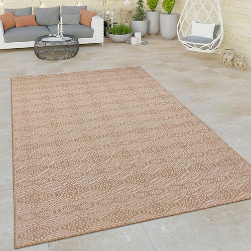 4061981243301 - Paco Home - Outdoor Teppich Wetterfest Balkon Flachgewebe Rauten Muster Boho Creme Taupe 60x100 cm