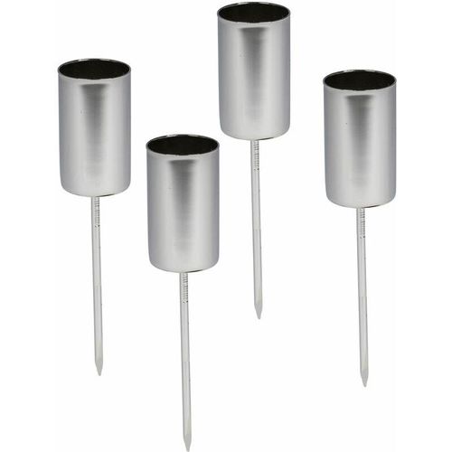 4260700657102 - Spetebo - Stabkerzen Pick 4er Set - silber - Kerzen Stecker für Advents und Weihnachts Gesteck - Kerzenpick für Tafelkerzen