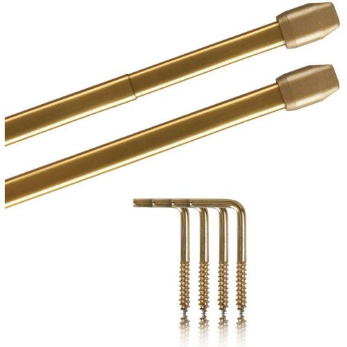 4251028174808 - Bestlivings - Vitragestangen 2er Pack ausziehbar 2 Gardinenstangen mit Schraubhaken (Farbe messing glänzend Größe 60-90cm ) - Gold