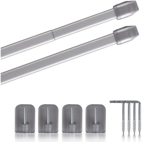 4251028153575 - Bestlivings - Vitragestangen 2er Pack ausziehbar 2 Gardinenstangen mit Selbstklebehaken - Befestigung ohne Bohren - (Farbe silber Größe 80-120cm