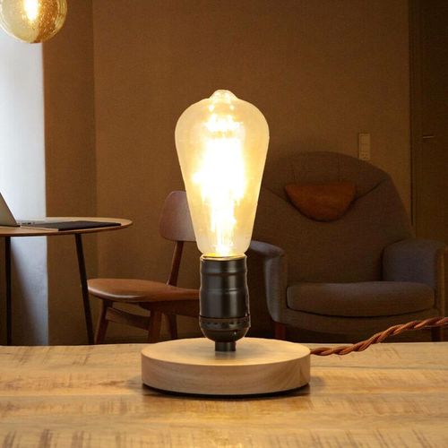 4251756328566 - Licht-erlebnisse - Dekorative Tischlampe Industrial Holz Metall E27 klein - Schwarz