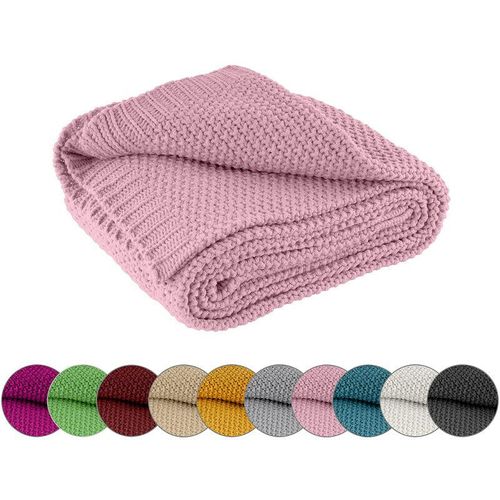 4251474129971 - Kuscheldecke Strick OekoTex 140x190 cm rosa - warme weiche Strickdecke mit edlem und schlichten Strickmuster - rosa - Wometo