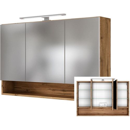 4251324915235 - Lomadox - Badezimmer Spiegelschrank 3D inkl LED-Beleuchtung LOUNY-03 Wotaneiche Nb b h t ca 100 64 20 cm - braun