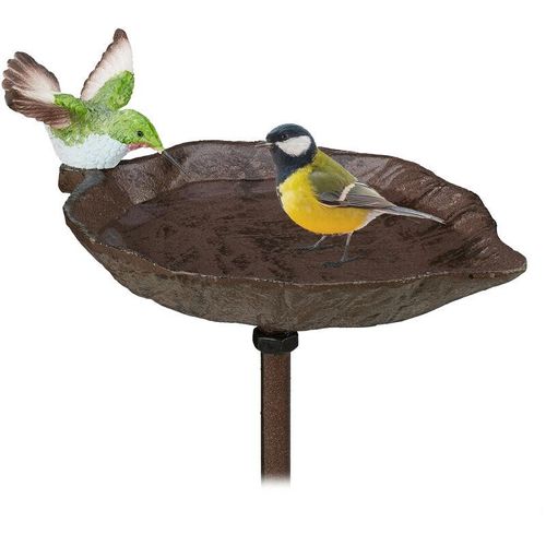 4052025263942 - Gusseisen Vogeltränke zum Stecken mit Erdspieß Gartendeko Vogelfutterstelle Wasserschale 1 m hoch braun - Relaxdays