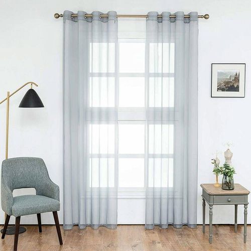 4063425128847 - 2 Stücke Vorhänge & Gardine transparent mit Ösen grau 140x145 cm - grau - Woltu