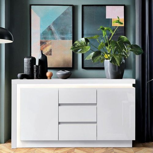 4066075099567 - Lomadox - Sideboard mit 3 Schubkästen und 2 Türen in weiß Hochglanz LYNDHURST-129 b h t ca 158 895 42 cm - weiß