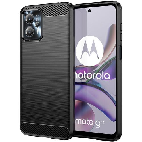 4255698208054 - Markenlos - Carbon Case kompatibel mit Motorola Moto G13 flexible Silikon-Carbon-Hülle schwarz - Schwarz