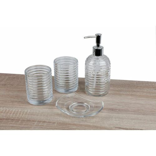 4251699829212 - Buri - Badezimmer-Set aus Glas Seifenspender Seifenschale Zahnputzbecher Badaccessoires