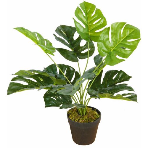 4260700658161 - Spetebo - Künstliche Monstera Zimmerpflanze - 45 cm - Deko Kunstpflanze im schwarzen Blumentopf - Lochblatt Fenster Pflanze