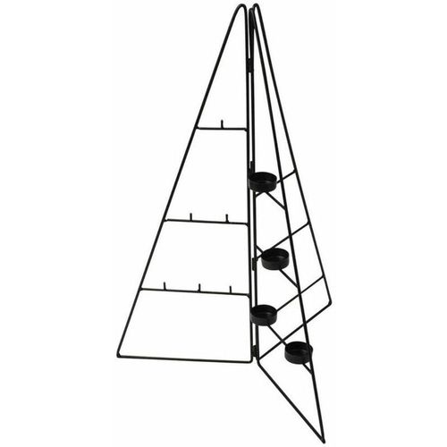 4260700658611 - Spetebo - Metall Tannenbaum Aufsteller mit Teelichthalter - 58 cm   schwarz - mit Haken und 5 Holz Klammern zum Dekorieren