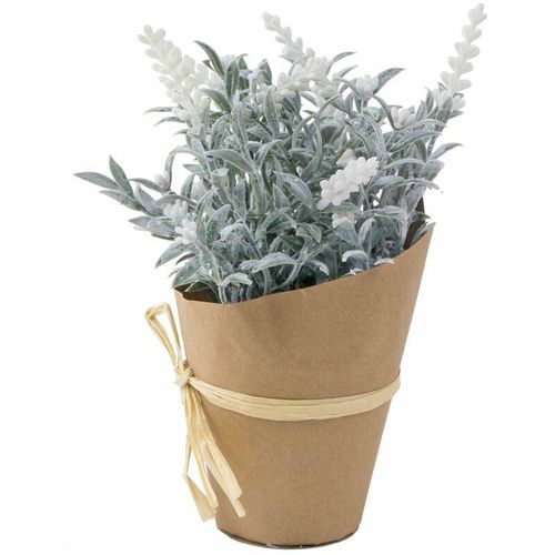 4250407351571 - Künstlicher Lavendel mit Übertopf 22cm Kunstblume Kunstpflanze Lavendelbusch - weiss