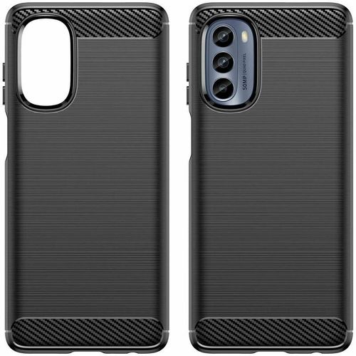 4252021380609 - Markenlos - Carbon Case Hülle kompatibel mit Motorola Moto G62 flexible Silikon Carbon Hülle schwarz - Schwarz