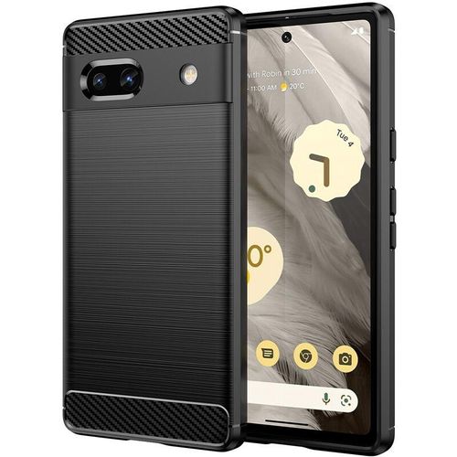 4255698208047 - Markenlos - Carbon Case kompatibel mit Google Pixel 7a flexible Silikon-Carbon-Hülle schwarz - Schwarz