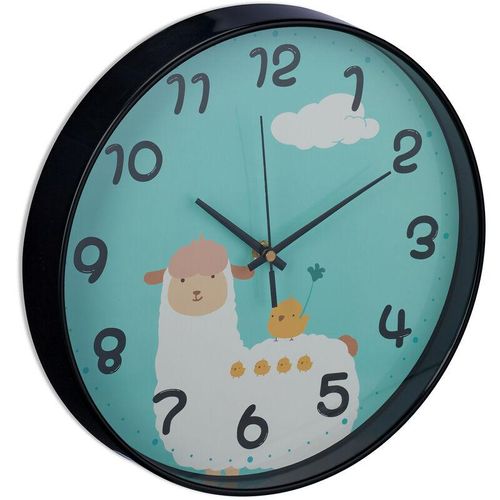 4052025430467 - Wanduhr Lama ø 295 cm Alpaka Uhr für Kinder Kinderzimmeruhr Jungen & Mädchen analog Kinderuhr Wand blau - Relaxdays