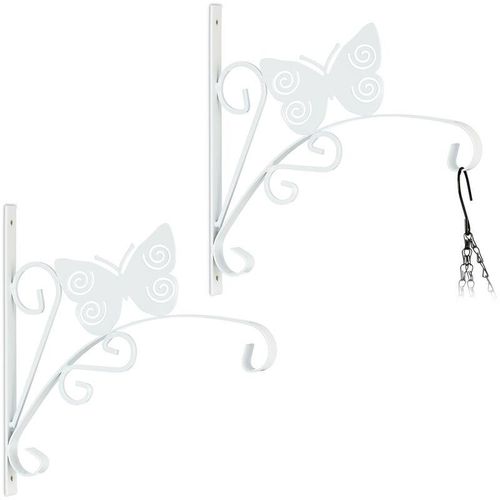 4052025417727 - Relaxdays Blumenampel Halterung 2er Set Schmetterling Wand HBT 30x30x2 cm Ampelhaken außen & innen Eisen weiß