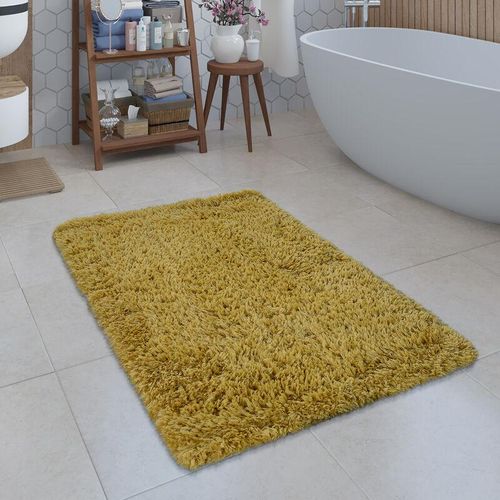 4061981055843 - Moderne Badematte Badezimmer Teppich Shaggy Kuschelig Weich Einfarbig Gelb 40x55 cm - Paco Home