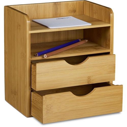 4052025203238 - Relaxdays - Schreibtisch-Organizer 2 Ablagen 2 Schubladen hbt 21 x 20 x 13cm Briefablage fürs Büro Bambus natur