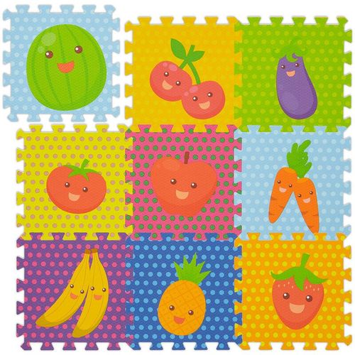 4052025468170 - Puzzlematte Früchte 9-teilige Spielmatte schadstofffrei eva Schaumstoff Kinderzimmer 86 x 86 cm bunt - Relaxdays