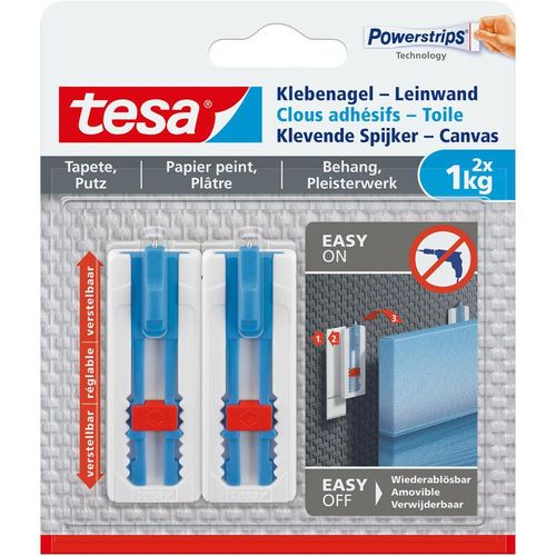 4042448537065 - Klebenagel Tapeten & Putz - höhenverstellbar - selbstklebender Nagel - ideal für Leinwand & Keilrahmen - hält bis 1kg Nagel - spurlos ablösbar - weiß