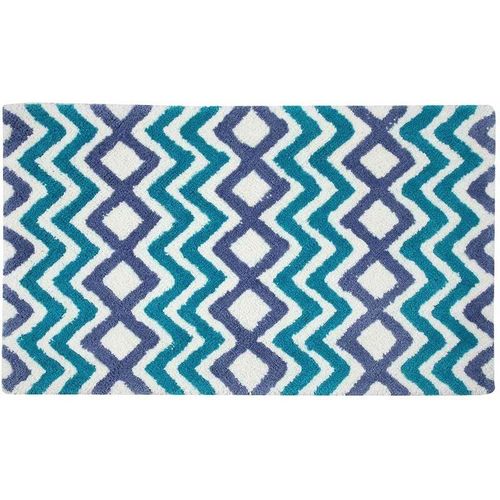 5055967494725 - Chevron Rutschfeste Badematte 100% Baumwolle blau türkis weiß - Blau Türkis und Weiß - Homescapes